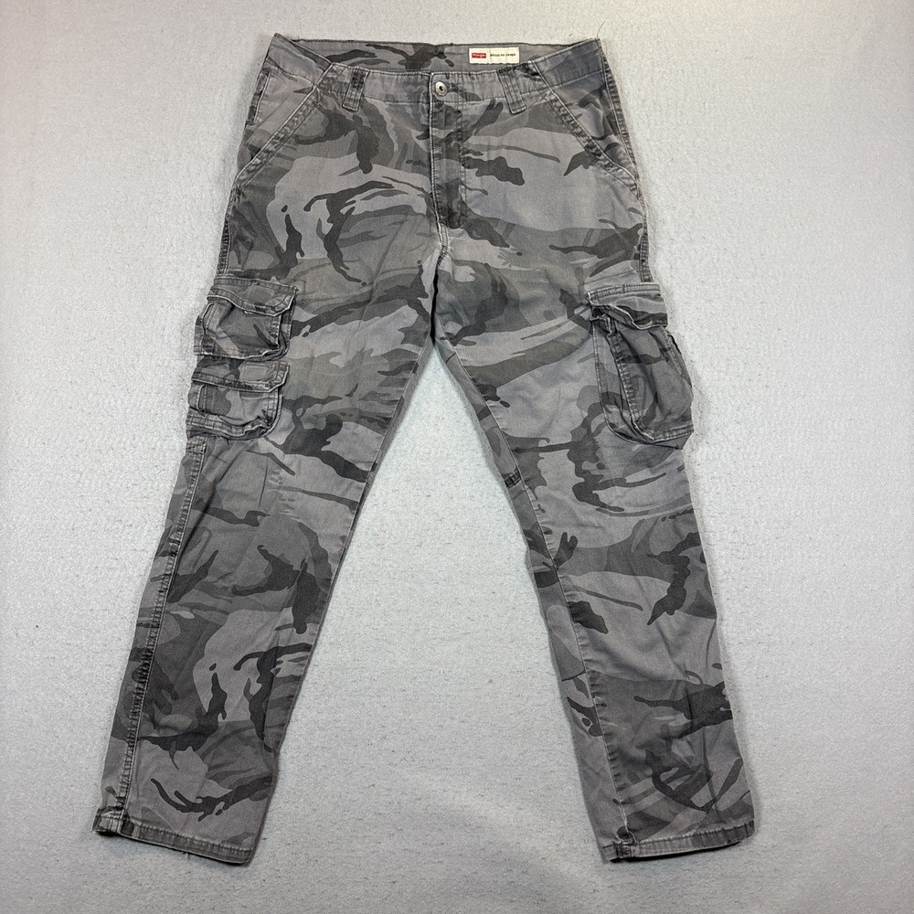 Wrangler 34x29 Regular Taper Cargo Pants Woodland Camo Cotton Stretch Utility